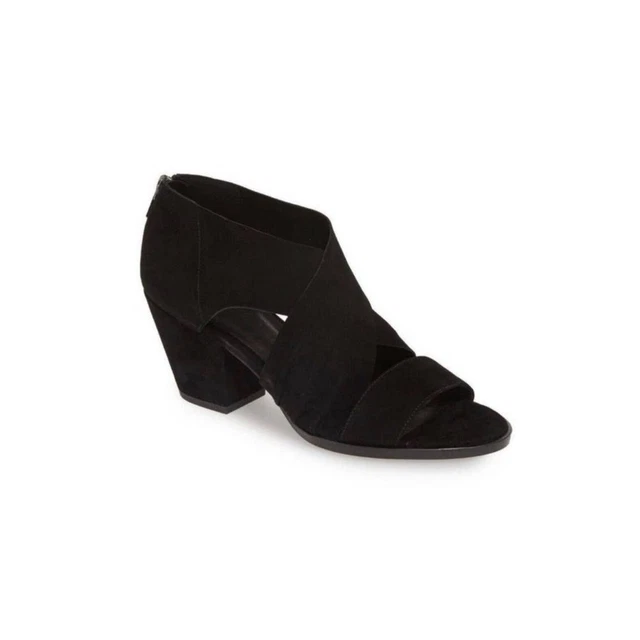Eileen Fisher Womens Size 7.5 Fond Su Sandal Suede Criss Cross Block Heel Black