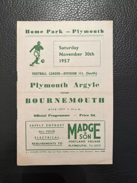 30.11.1957. Plymouth Argyle v Bournemouth (Div 3 South).