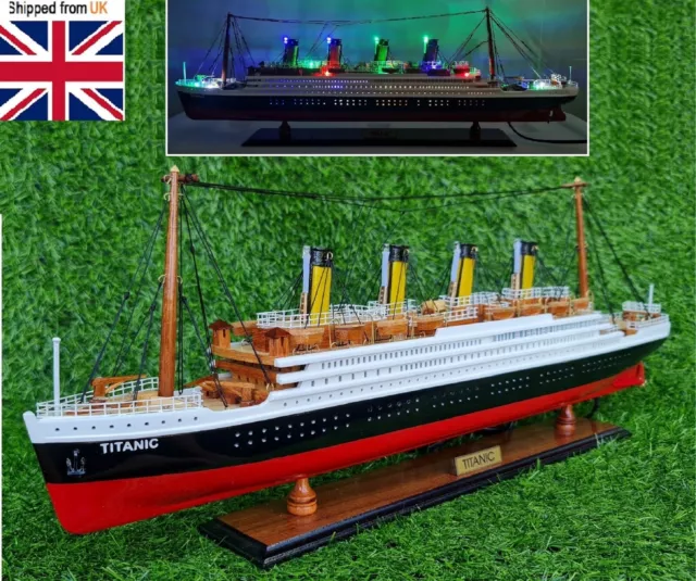 23" RMS Titanic Ocean Liner Wooden Model White Star Line Cruise Ship Boat Light