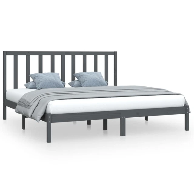 BED FRAME SOLID Pine Wood Grey 160 x 200 cm Slatted Headboard Rustic ...