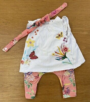 Next Pretty baby girl Floral outfit with headband 3-6 months