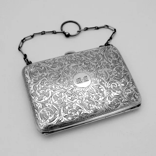 Engraved Scroll Compact Purse Birks Sterling Silver Mono MM