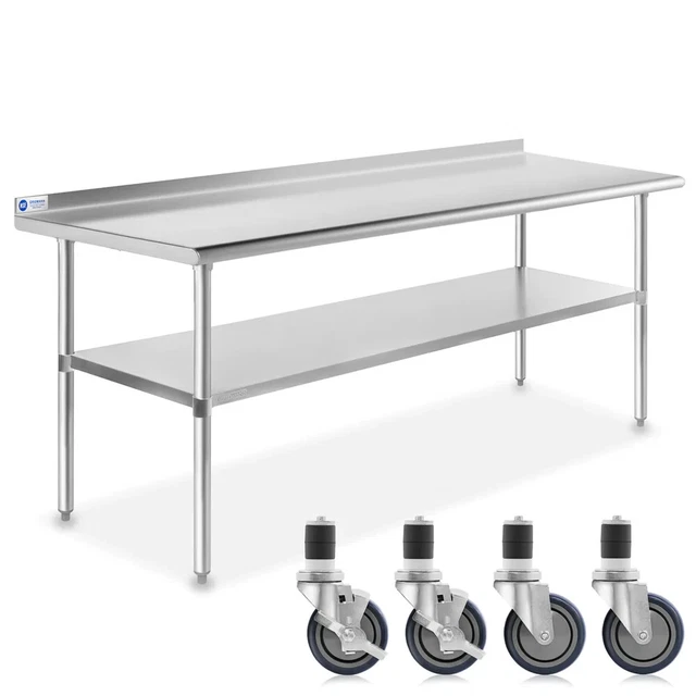 72 x 30 Inch NSF Stainless Steel Table w/ Backsplash & Casters
