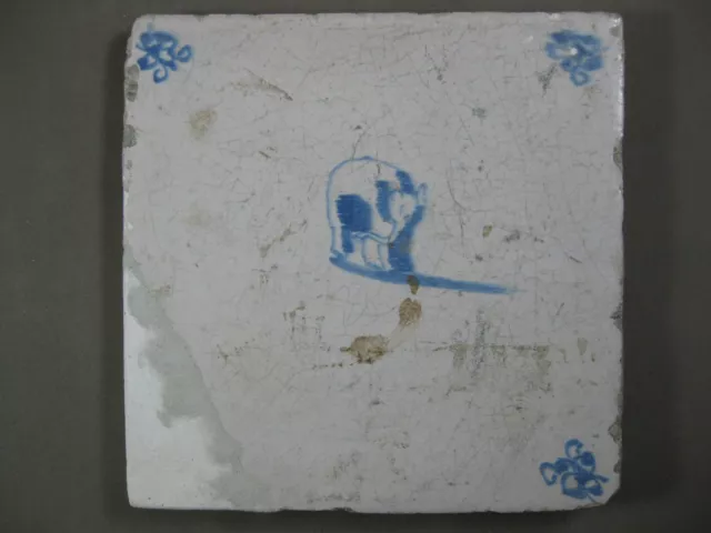 Antique Dutch elephant tile animal 17th - free shipping