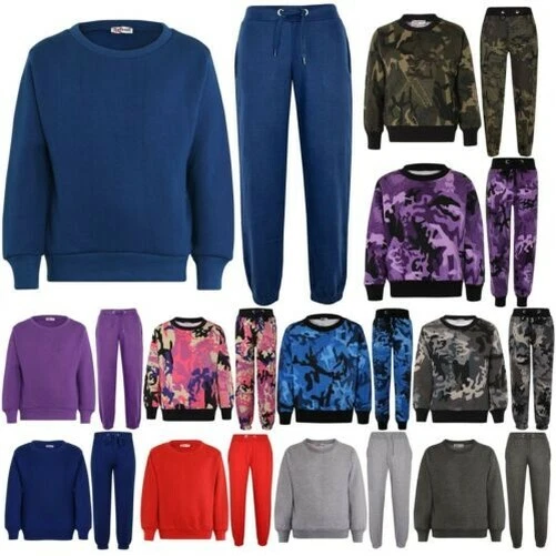 Bambini Tinta Unita Tuta Felpa Set Maglione E Pantaloni Pe Scuola Ragazze 2-13