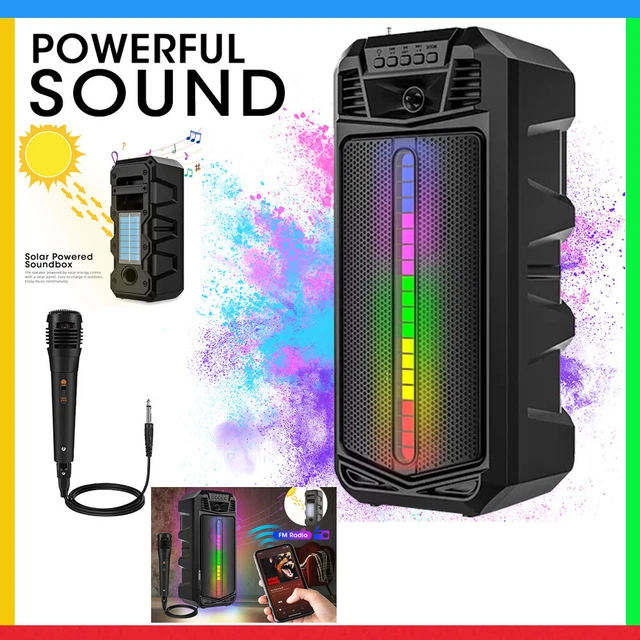 SOLAR POWERED WIRELESS Bluetooth Speaker RGB Portable Subwoofer TWS FM ...