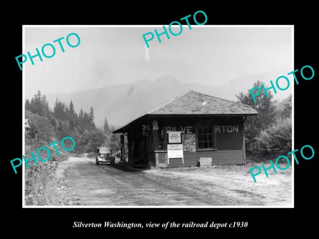 OLD LARGE HISTORIC PHOTO OF SILVERTON WASHINGTON THE RAILROAD DEPOT c1930