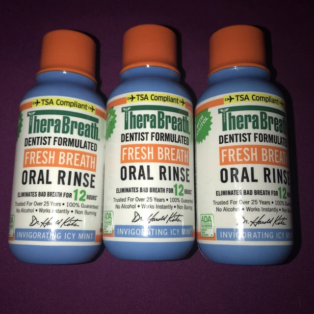 3 pack - 3oz Travel Size TheraBreath Fresh Breath Oral Rinse Icy Mint Flavor