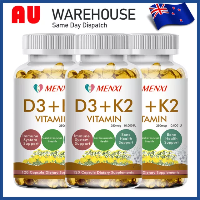 3 x 120Caps Vitamin K2 (MK7) with D3 10000 IU Capsules For Immune Bone Health