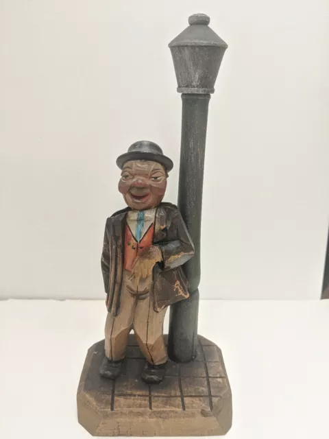 ANRI Hand Carved Bottle Opener & Cork Screw - Drunk by Lamp Post - Large 10" Fig