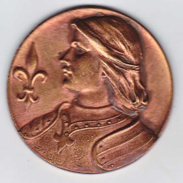 Pendentif Médaille Rare Jeanne D'Arc En Or Rose Massif 18 Carats - Style Art Nouveau - France