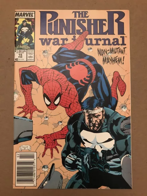 Punisher War Journal #15 Newsstand Spider-man Marvel 1990 VF/NM Jim Lee cover
