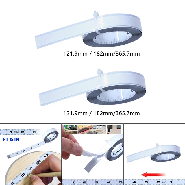 Metro a nastro 2m – in acciaio laccato bianco con pellicola autoadesiva – Quadrante dal basso verso l' alto – Larghezza:13 mm, con divisione duplex – Metro a nastro righello