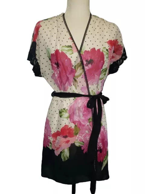 In Bloom By Jonquil Floral Robe Size Small Lace on Sleeves.