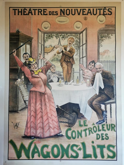 Affiche Originale Colin Wagons-Lits 1950 - Mer, Plage, Train, Voilier - 65x100 Cm - Très Bon état