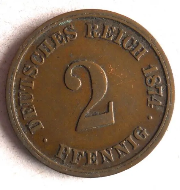 1874 GERMAN EMPIRE 2 PFENNIG - Excellent Vintage Coin - german BIN #7