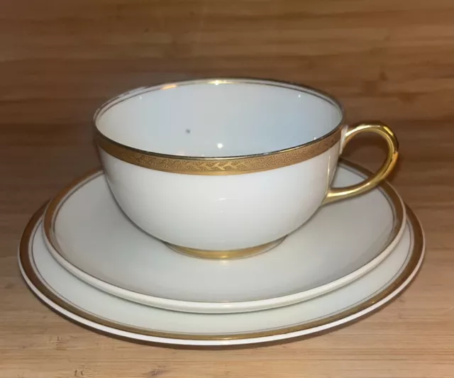 Limoges France White & Gold Teacup/Saucer/& Desert Plate Set