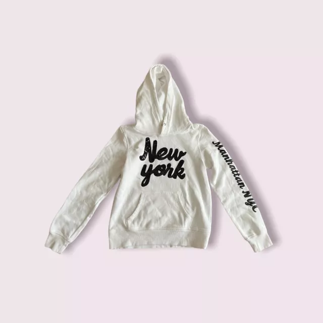 Felpa con cappuccio bambina Zara H M età 9 - 10 anni x 2 bianco arancione tema New York - PACCHETTO