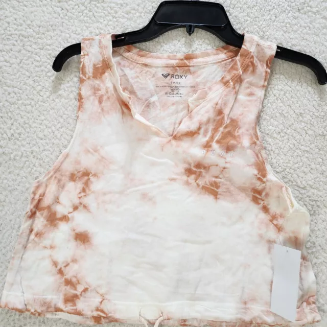 ROXY Drawstring Waist Crop Tank Top Women's Small Toasted Nut Tie Dye Sleeveless