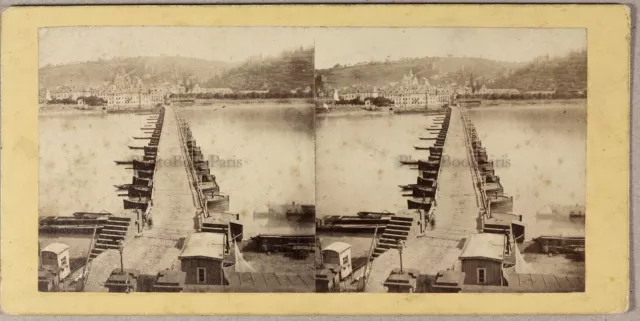 Deutschland Koblenz Brücke Des Rhein Foto Stereo PL55L1n Vintage Albumin c1865
