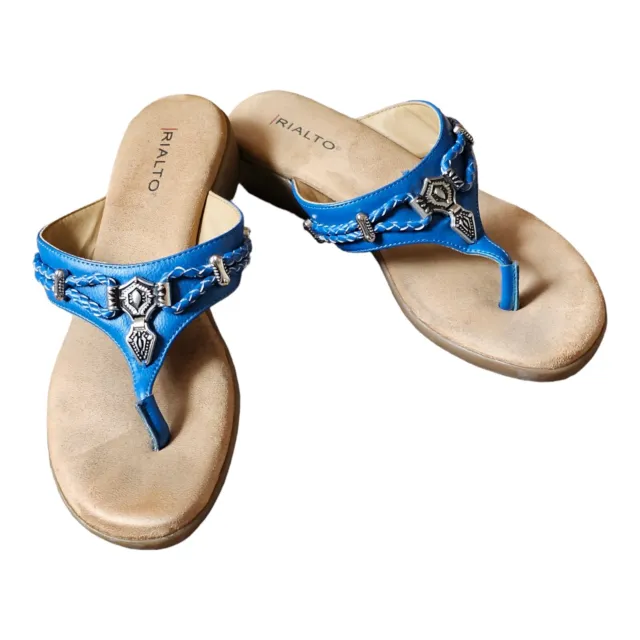 Rialto Bailee Size 8.5 Thong Sandals Blue Womens Flip Flops Slides Western