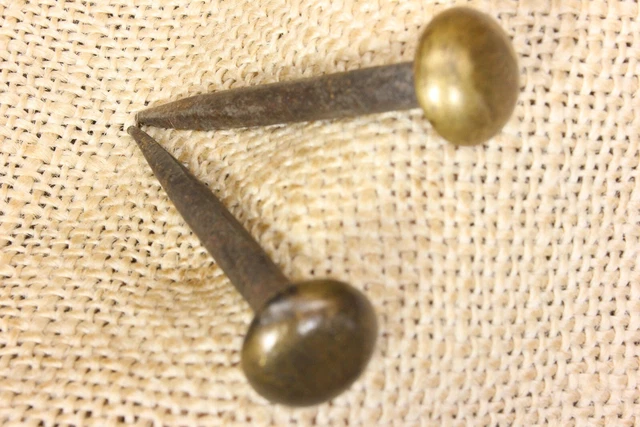2 Old Picture Nails Victorian Artwork Hanger Antique Brass Head Vintage 1800’s