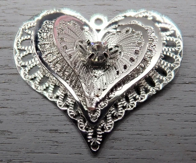 26x24mm Anhänger Herz 3D mit Strass versilbert 1-10 Stück SB 956