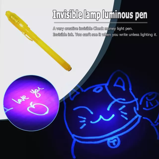 2 in 1 Luminous Light Invisible Ink Pen UV Kids Drawing Magic Pens (Yellow)