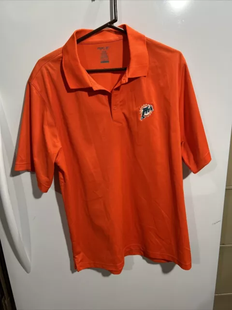 Men’s Reebok NFL Miami Dolphins Orange Football Short Sleeve Polo Shirt Size Lg
