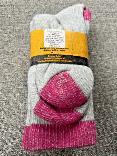2 NEW PAIRS - Browning Socks - All Season Youth S Shoe Size 12-3.5 Pink & Gray 3