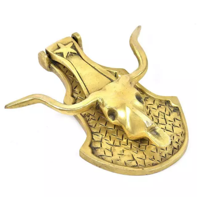 Antique Handmade Golden Bull Head With Horns Door Knocker  Door Bell