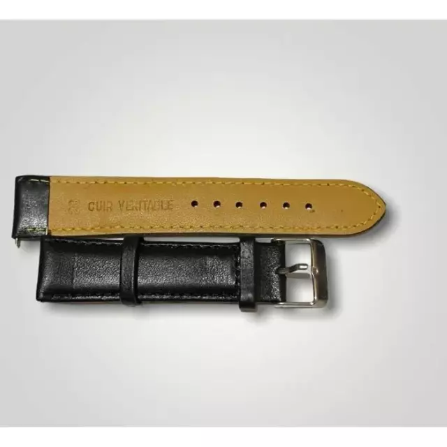 Bracelet De Montre En  CUIR De Vachette NOIR  Vintage  20 Mm  Unisexe FR