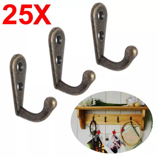 25 Pack Vintage Wall Mounted Hooks Single Robe Coat Holder Key Hanger & Screws