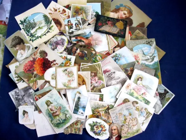 100 Victorian Trade Cards Assortment Lot Horse Dog Cat BUMBBLEBEE Scraps   E2