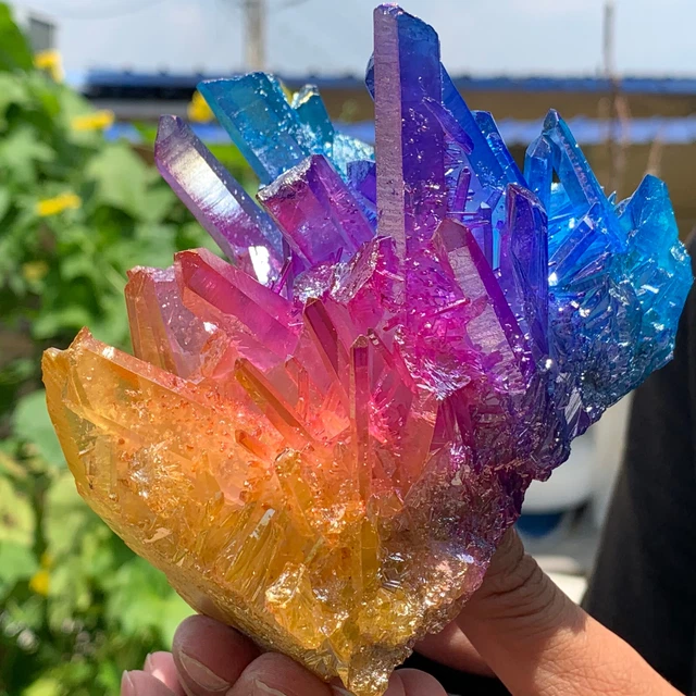 1.02LB Colorful Phantom Quartz Crystal Cluster Mineral Specimen Healing Rainbow