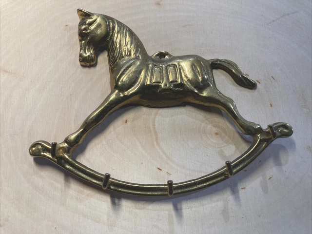 Rocking Horse ~ Solid Brass ~  Key Hook ~ Wall Hanger Figurine
