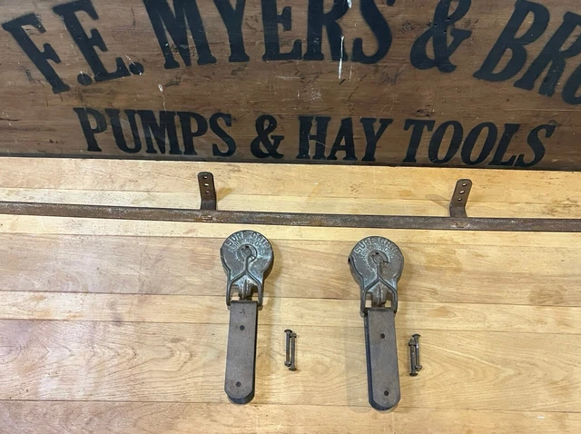 antique myers adj barn door rollers NOS w/8′ track architectural salvage