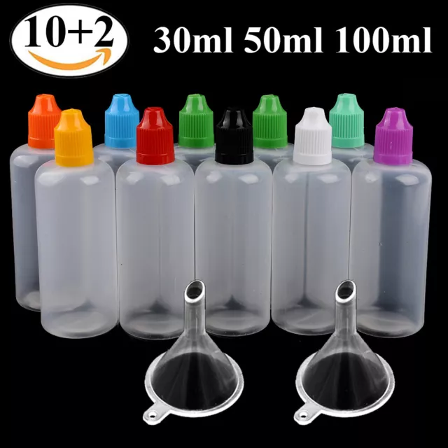 10 x Liquidflaschen Leer Liquid Dropper Bottle Tropfflaschen + Trichter DE