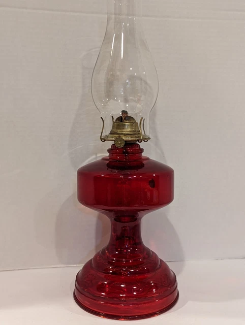 Vintage Eagle P&A Risdon Ruby Red Glass Oil Lamp W/Burner & Chimney