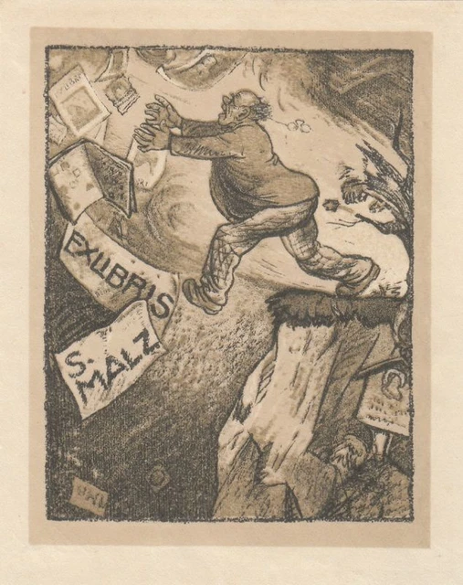 Exlibris Bookplate Lithographie Hans Uhl 1897-1939 Steilhang Absturz