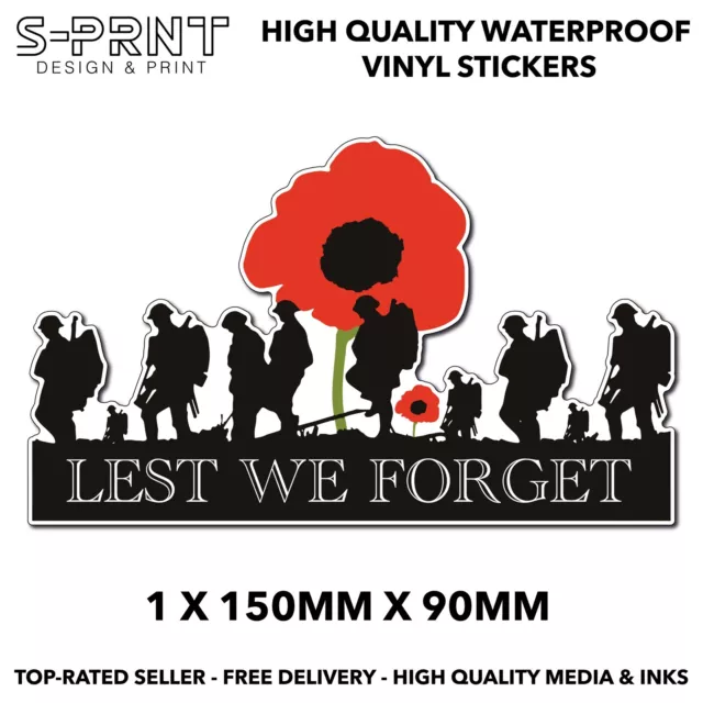 Lest We Forget Red Poppy Flower Remembrance Day Soldier Memorial Sticker S189