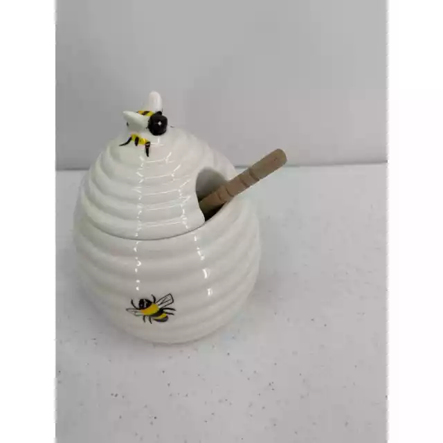 White Ceramic Honey Dispenser Honey Pot with Dipper