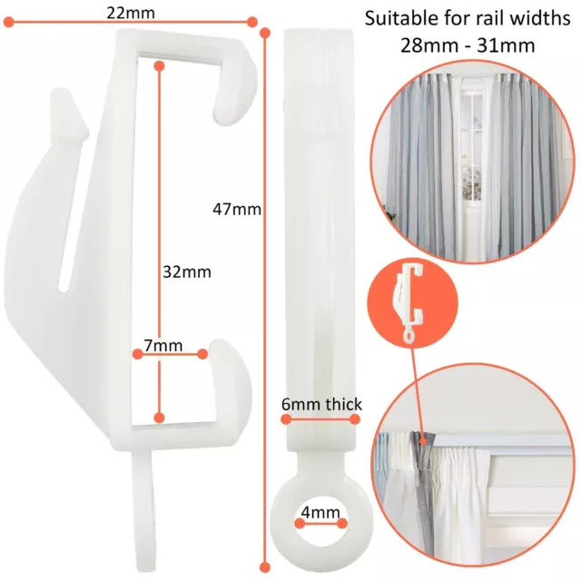 Decorail White Curtain Hooks Rail Track Glider Runners Loop Monorail Free Post 2