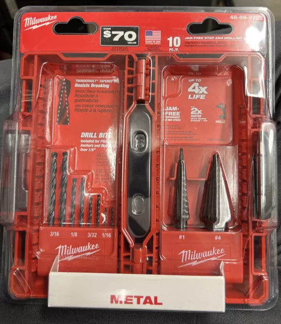 Milwaukee 48-89-9222 10 Piece Drill Bit Set Uni-Bit Step-Bit Metal Thunderbolt