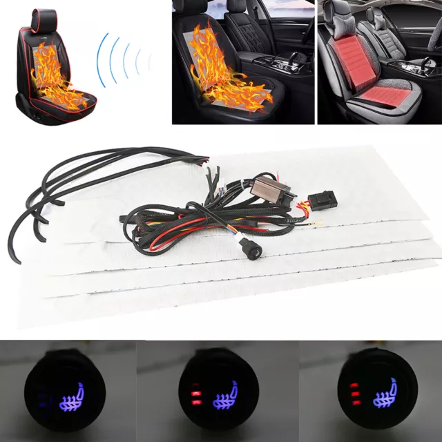 Calefacción de asiento universal coche alfombrillas de carbono juego de reequipamiento con interruptor redondo 2