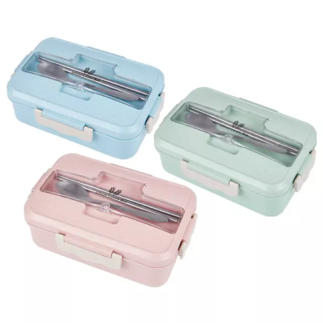Clegend Microwave Lunch Box Wheat Straw Compartments Bento Food Container