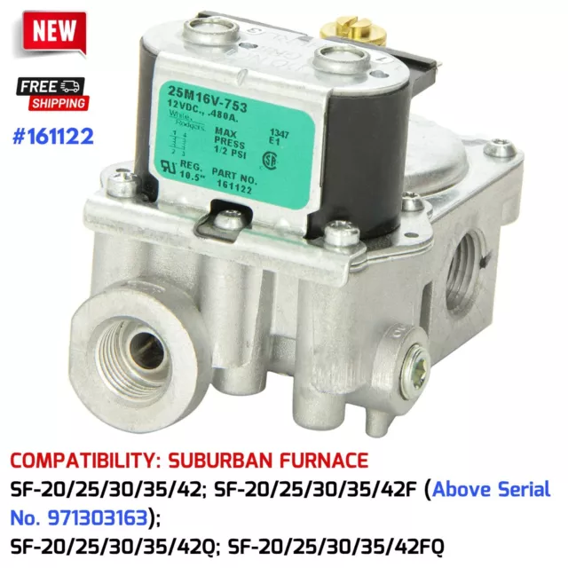 Gas Valve 161122 for Suburban Propane Heater RV Furnace SF-20/25/30/35/42 F/Q/FQ