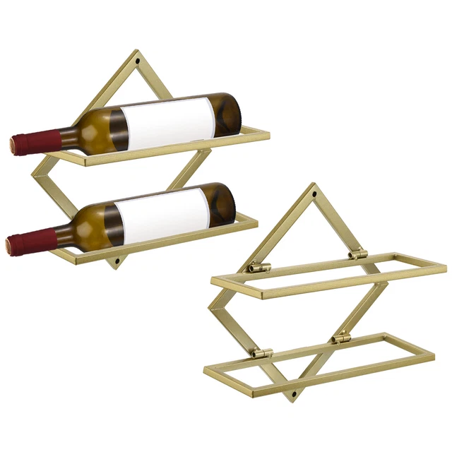 Wall Mounted Wine Rack 2 Set Metal Wine Bottle Holder for Home Bar Kitchen Gold