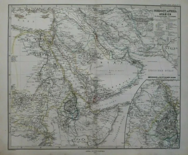 Landkarte Stieler von Nordost - Afrika und Arabien, Gotha Perthes 1875