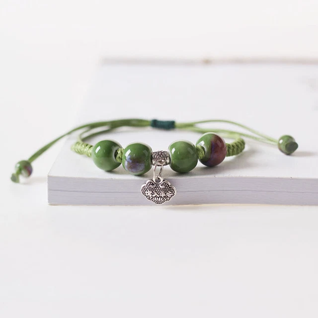 DIY Handmade Woven Jewelry Simple Vintage Ceramic Beaded Adjustable Bracelet